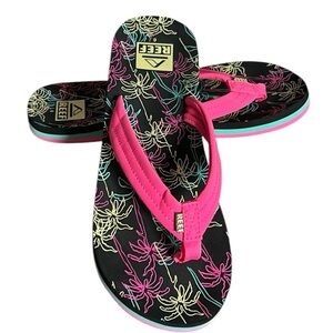 REEF Big Kids Ahi Flip Flop Sandals Neon Palm Hot Pink Size 6